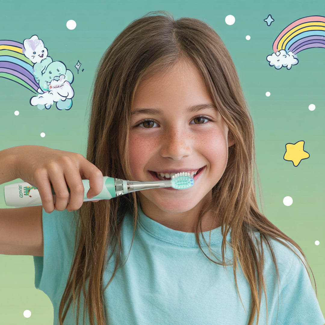 SEAGO Cepillo Dental Sónico Infantil, Color Verde, 1xAA 1,5V (no incluido), 3 Puntas de Repuesto, SG-977 Verde
