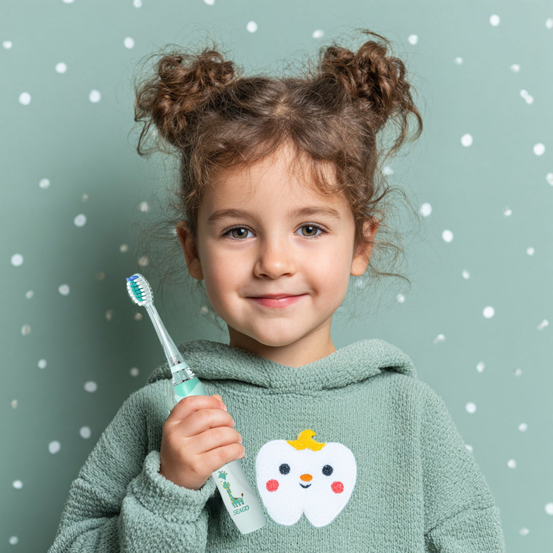 SEAGO Cepillo Dental Sónico Infantil, Color Verde, 1xAA 1,5V (no incluido), 3 Puntas de Repuesto, SG-977 Verde
