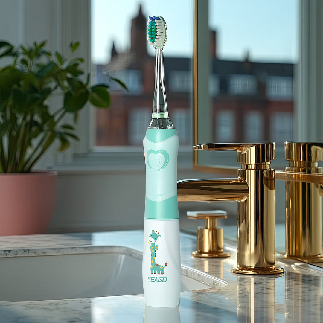 SEAGO Cepillo Dental Sónico Infantil, Color Verde, 1xAA 1,5V (no incluido), 3 Puntas de Repuesto, SG-977 Verde