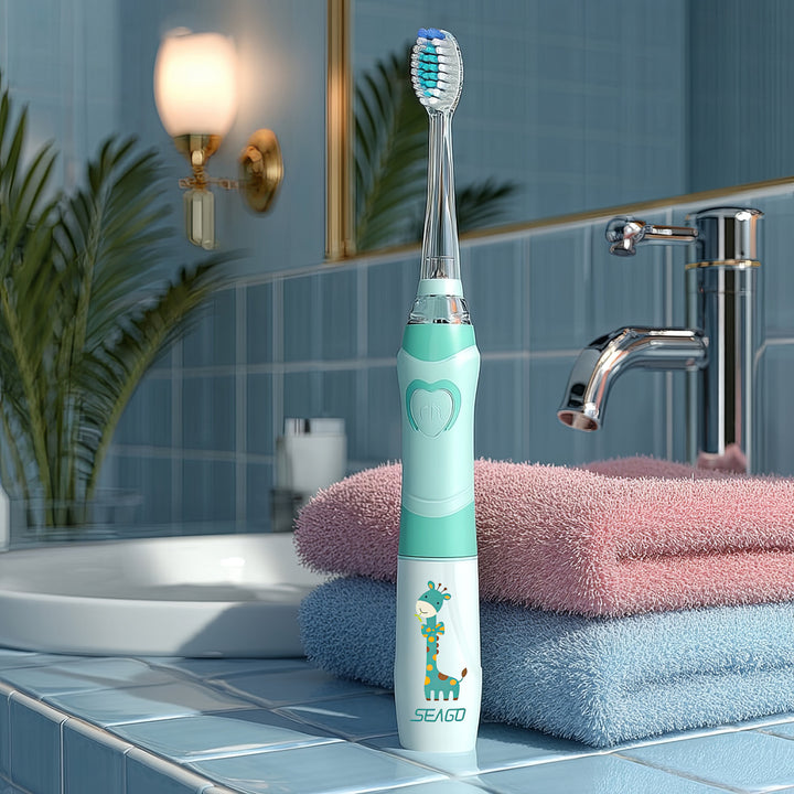 SEAGO Cepillo Dental Sónico Infantil, Color Verde, 1xAA 1,5V (no incluido), 3 Puntas de Repuesto, SG-977 Verde