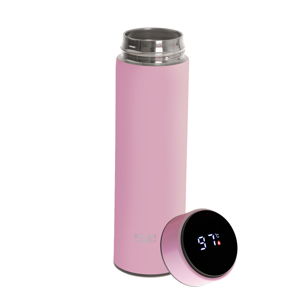 Termo Adler, pantalla táctil LED, capacidad 473 ml, color rosa, AD 4506