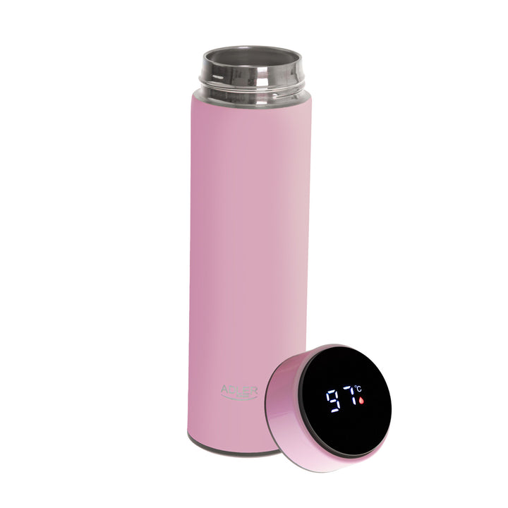 Termo Adler, pantalla táctil LED, capacidad 473 ml, color rosa, AD 4506