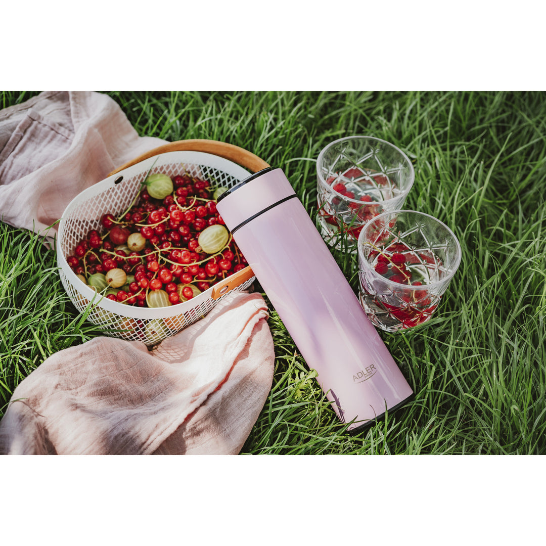 Termo Adler, pantalla táctil LED, capacidad 473 ml, color rosa, AD 4506