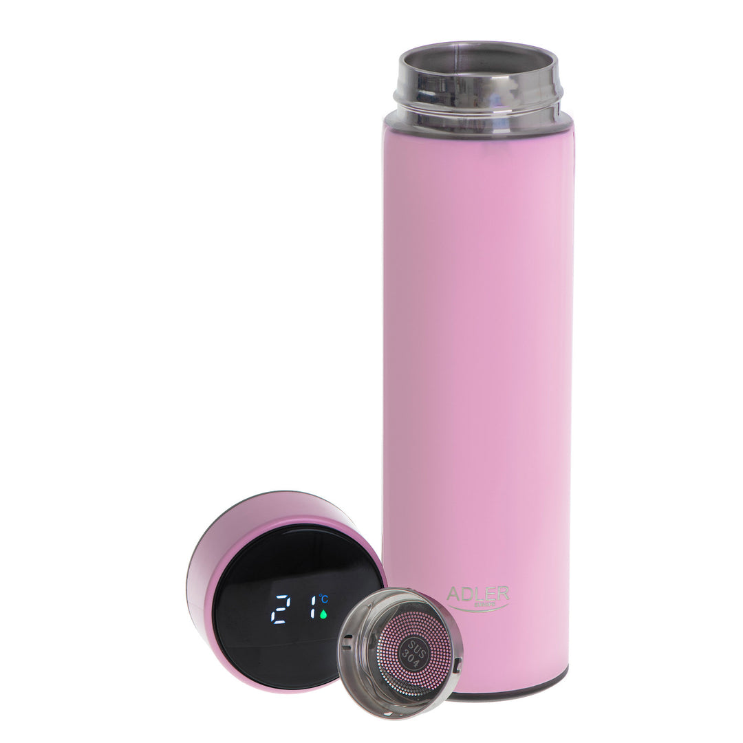 Termo Adler, pantalla táctil LED, capacidad 473 ml, color rosa, AD 4506