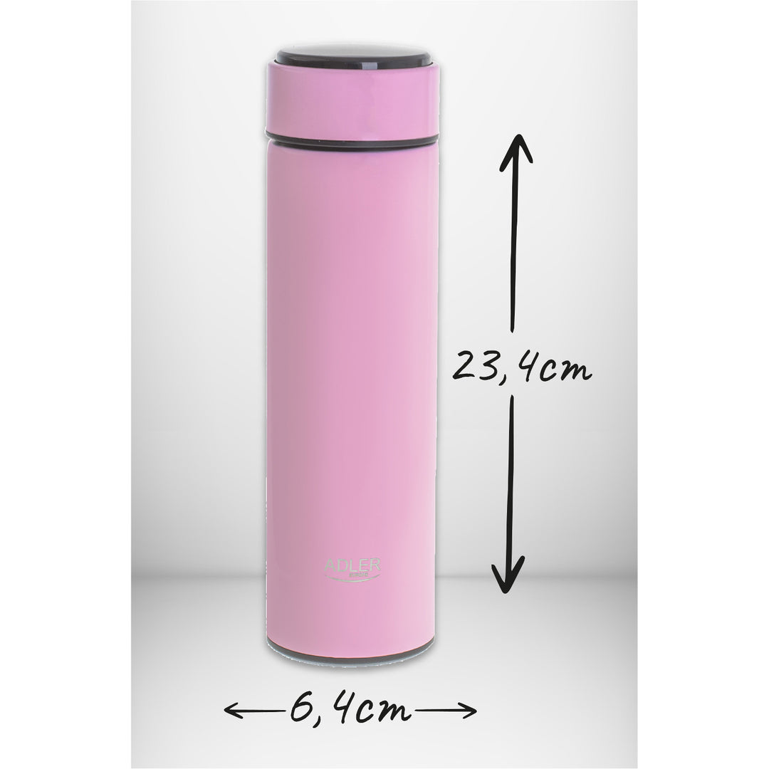 Termo Adler, pantalla táctil LED, capacidad 473 ml, color rosa, AD 4506