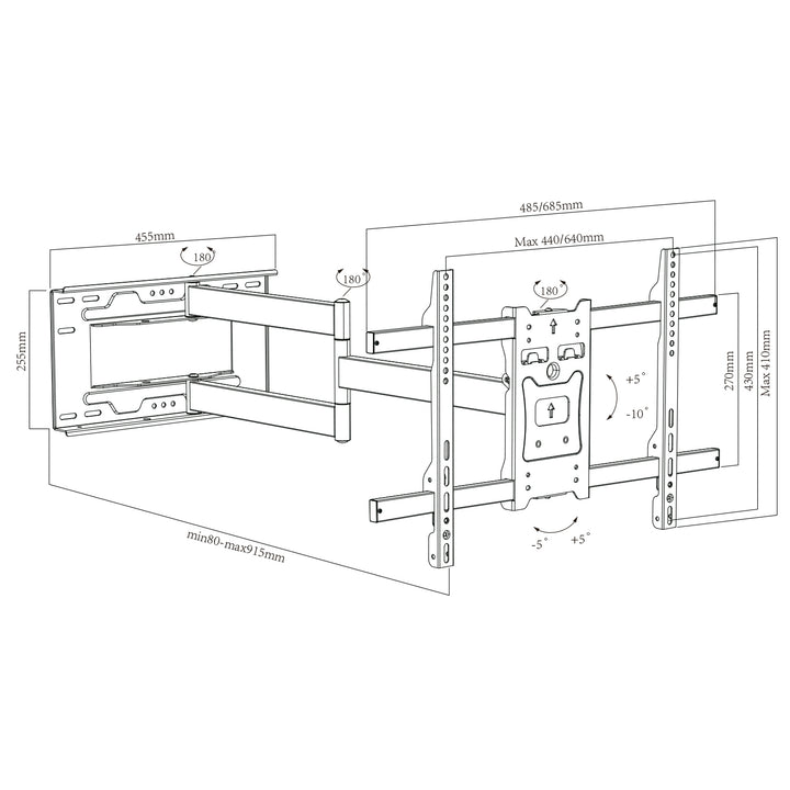 Suporte TV Maclean MC-985, VESA máx. 600x400, 37-80", 45 kg, braço longo de 915 mm