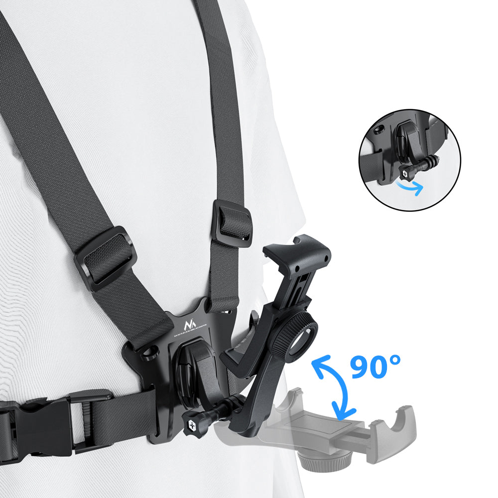 Suporte universal 2 em 1 para correia peitoral Maclean MC-294, suporte desportivo para smartphone e câmara de ação, compatível com câmaras GoPro, etc., rotação de 360°