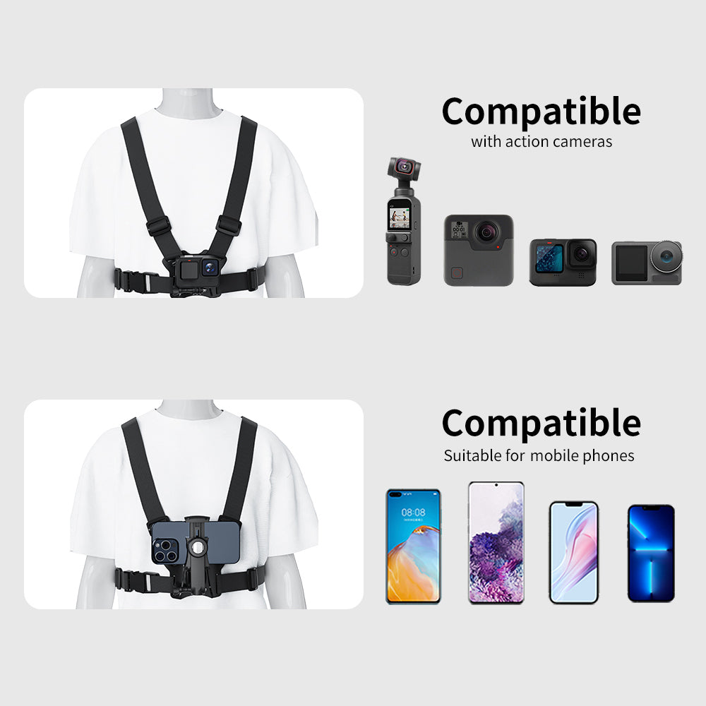 Suporte universal 2 em 1 para correia peitoral Maclean MC-294, suporte desportivo para smartphone e câmara de ação, compatível com câmaras GoPro, etc., rotação de 360°