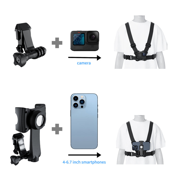 Suporte universal 2 em 1 para correia peitoral Maclean MC-294, suporte desportivo para smartphone e câmara de ação, compatível com câmaras GoPro, etc., rotação de 360°