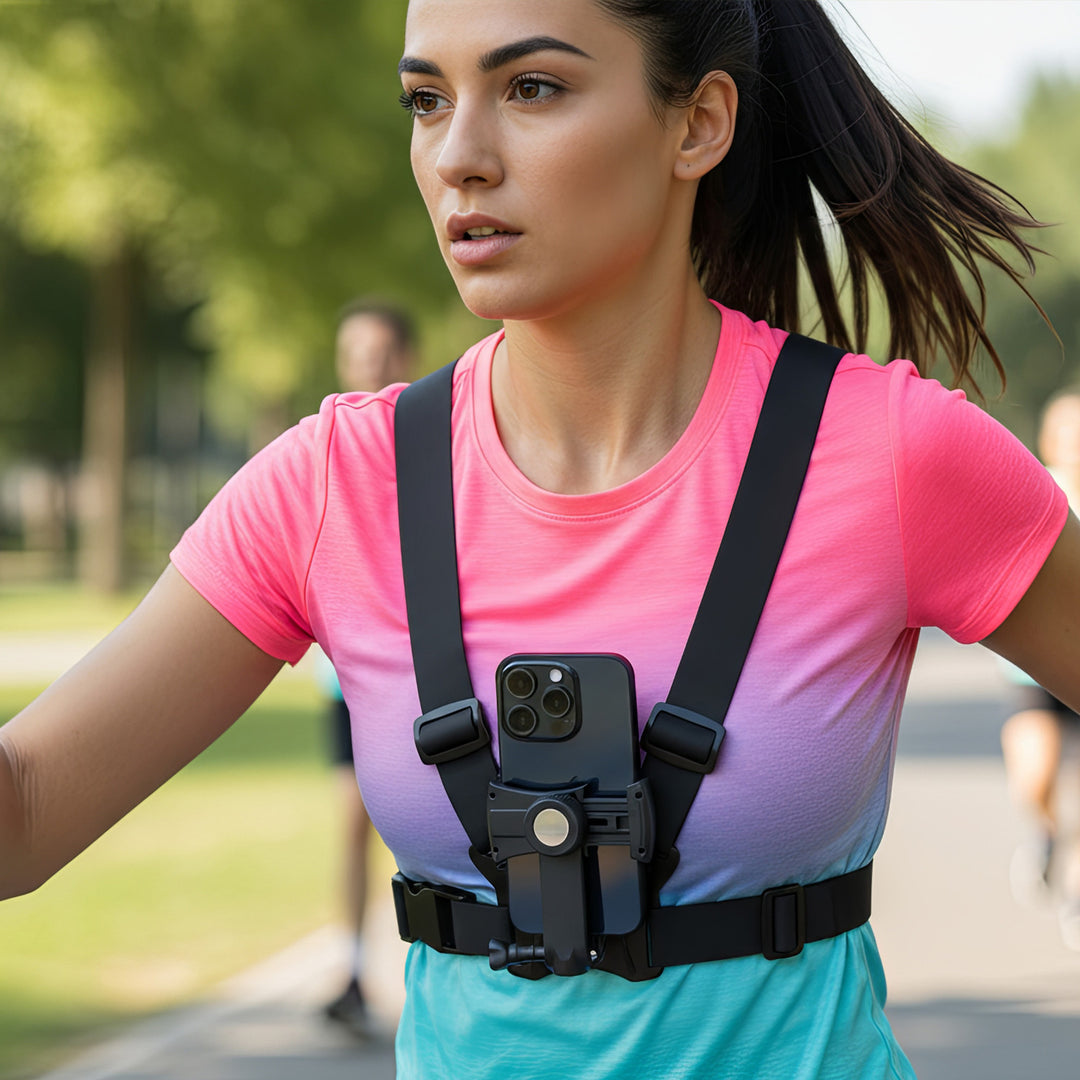 Suporte universal 2 em 1 para correia peitoral Maclean MC-294, suporte desportivo para smartphone e câmara de ação, compatível com câmaras GoPro, etc., rotação de 360°