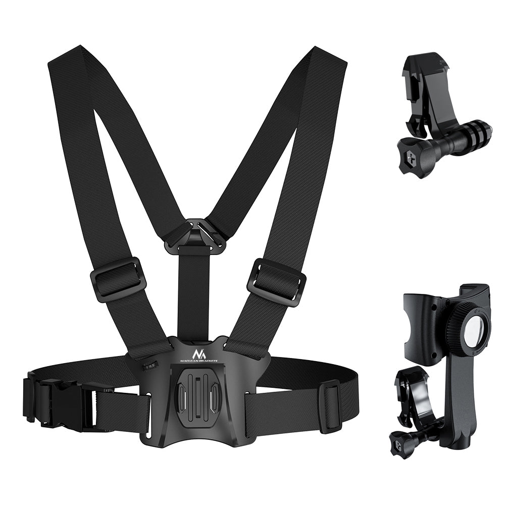 Suporte universal 2 em 1 para correia peitoral Maclean MC-294, suporte desportivo para smartphone e câmara de ação, compatível com câmaras GoPro, etc., rotação de 360°