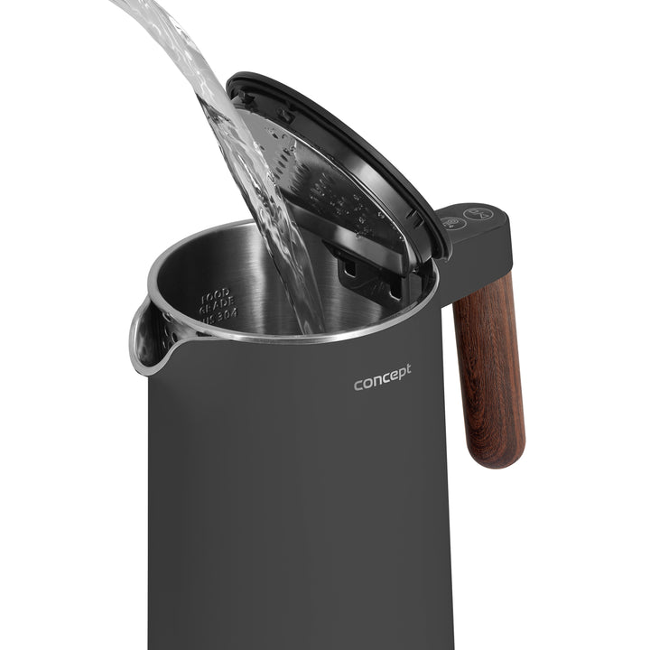 Chaleira Concept Norwood RK3305 em aço inoxidável com controlo de temperatura e aquecimento, 1,5 L, 1850-2200 W, cinzento-escuro