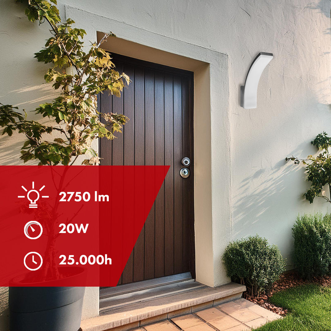 Maclean MCE511 GR Aplique LED, Iluminación de Pared para Interior y Exterior, Aplique, 20W, IP65 Resistente al Agua, 2750lm, Blanco Neutro 4000K