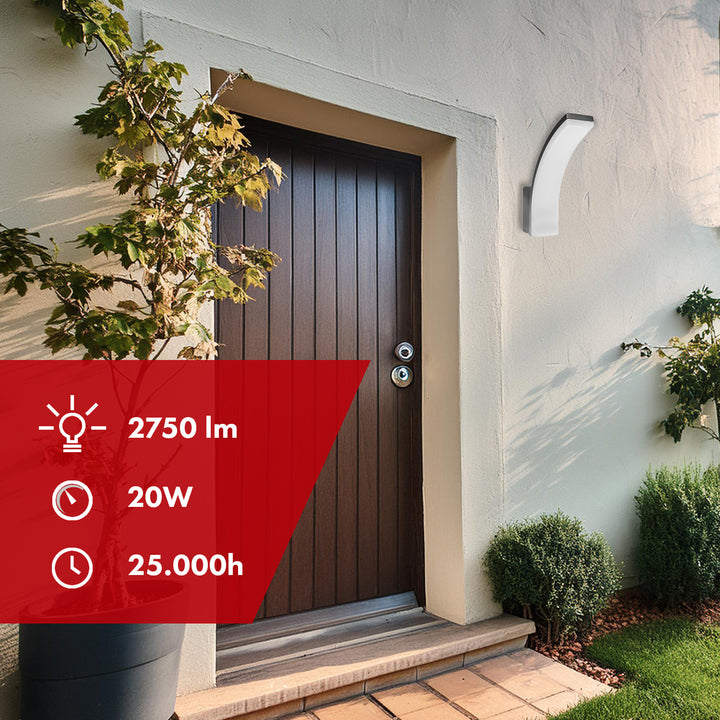 Maclean MCE511 GR Aplique LED, Iluminación de Pared para Interior y Exterior, Aplique, 20W, IP65 Resistente al Agua, 2750lm, Blanco Neutro 4000K