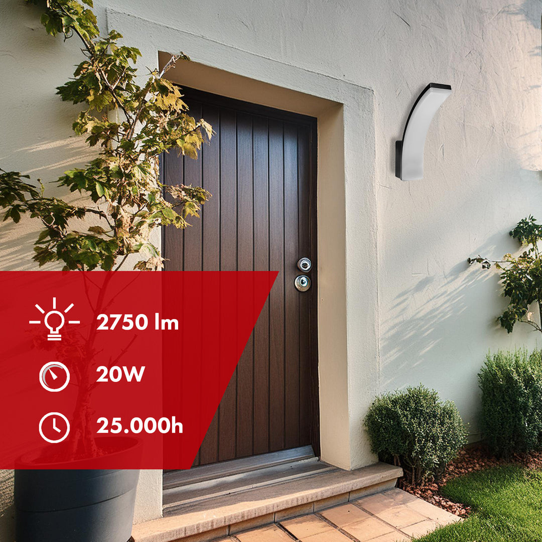 Luminária de parede LED Maclean MCE511 B, iluminação de parede interior e exterior, luminária de parede, 20 W, IP65 à prova de água, 2750 lm, branco neutro 4000 K, alcance de deteção: máx. 10 m