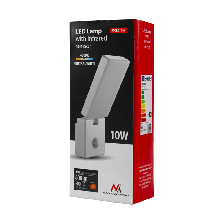 Maclean MCE516 W LED Sensor de movimento e anoitecer ao amanhecer, candeeiro de parede exterior, 10 W, 800 lm, branco neutro 4000 K, à prova de água IP65