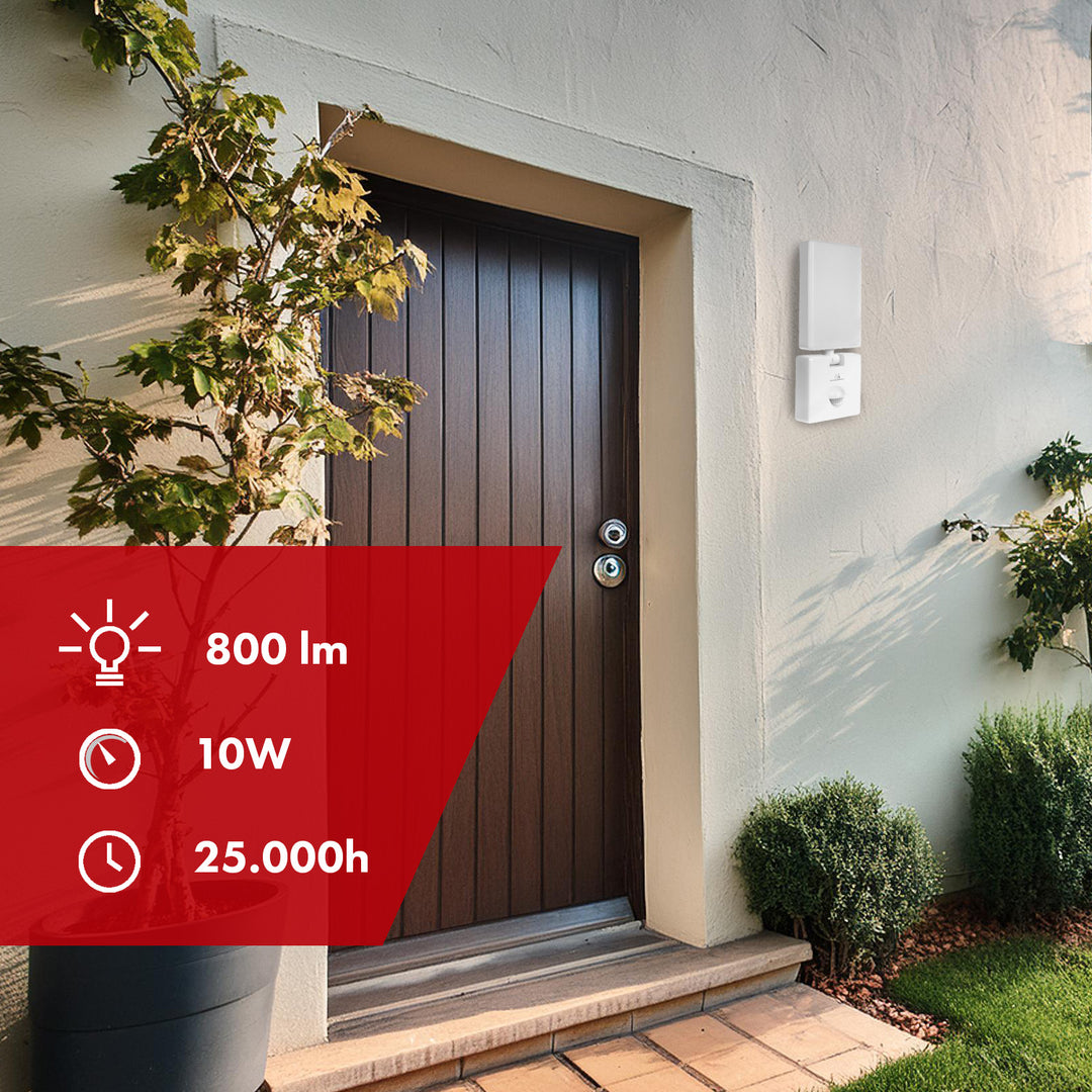 Maclean MCE516 W LED Sensor de movimento e anoitecer ao amanhecer, candeeiro de parede exterior, 10 W, 800 lm, branco neutro 4000 K, à prova de água IP65