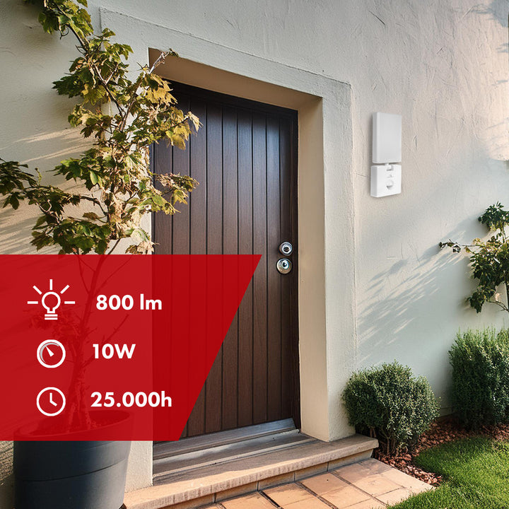 Maclean MCE516 W LED Sensor de movimento e anoitecer ao amanhecer, candeeiro de parede exterior, 10 W, 800 lm, branco neutro 4000 K, à prova de água IP65