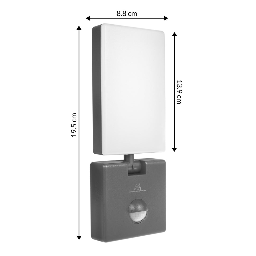 Maclean MCE516 GR Luz LED com sensor de movimento e anoitecer ao amanhecer, candeeiro de parede exterior, 10 W, 800 lm, branco neutro 4000 K, à prova de água IP65