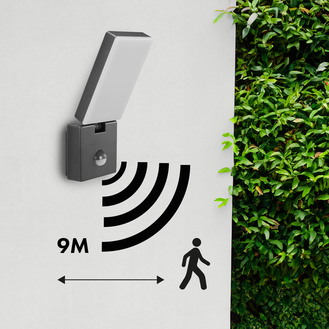 Maclean MCE516 GR Luz LED com sensor de movimento e anoitecer ao amanhecer, candeeiro de parede exterior, 10 W, 800 lm, branco neutro 4000 K, à prova de água IP65