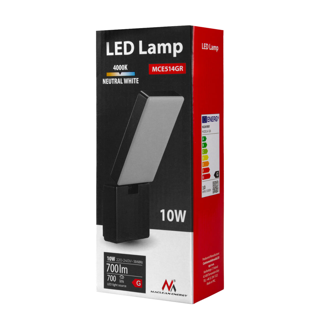 Luminária de parede LED Maclean MCE514 GR, iluminação de parede exterior, 10 W, 700 lm, branco neutro 4000 K, à prova de água IP65