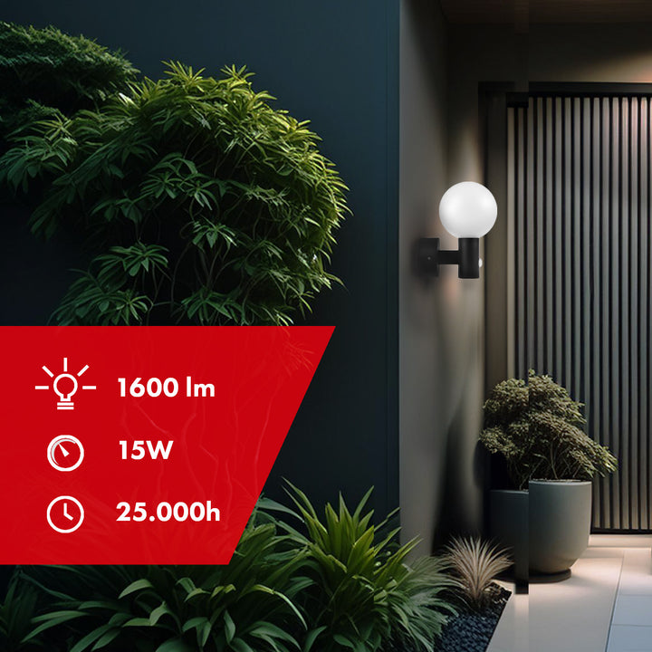 Luminária LED Maclean MCE515 B com Detector de Movimento PIR, 15 W, IP65, 1600 lm, 4000 K (Preto)
