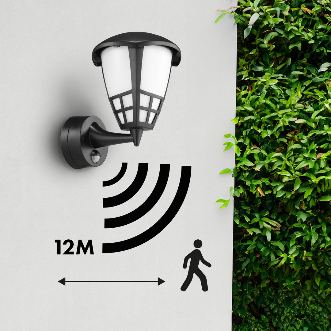 Luminária de parede com sensor de movimento Maclean MCE518 B, 1xE27, IP65, máx. 60 W, preta