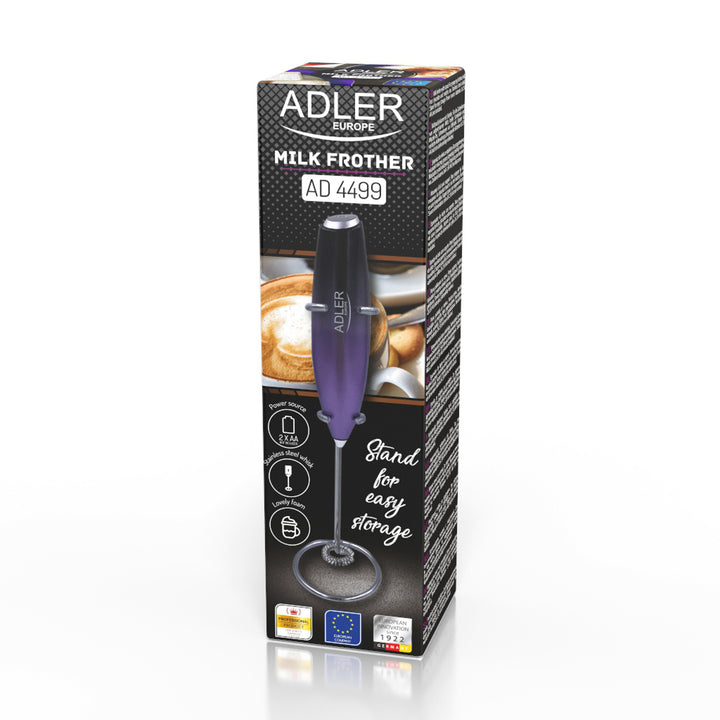 Adler AD 4499 Espumador de leche con soporte, Color morado y negro