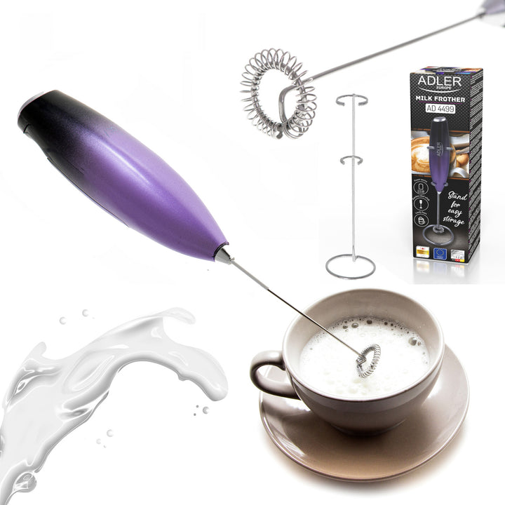 Adler AD 4499 Espumador de leche con soporte, Color morado y negro