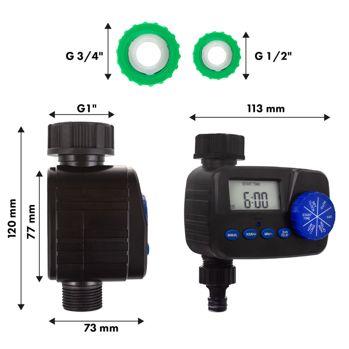 Controlador de Rega Electrónico GreenBlue, Programador, Fonte de Alimentação 2x1,5V AA, GB390
