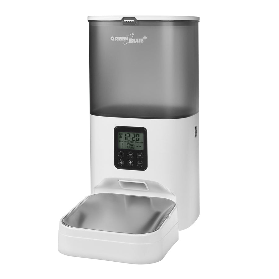 GreenBlue GB393 Dispensador de comida automático, Comedero para mascotas, Alimentador de 6L, USB 5V1A