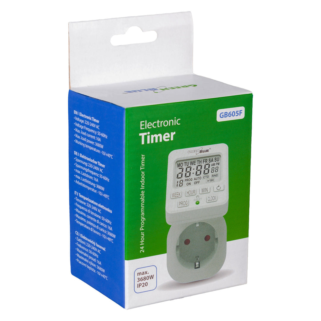 GreenBlue GB605 F Interruptor de Tempo Digital - Temporizador - Programador, Carga Máxima 16A, IP20