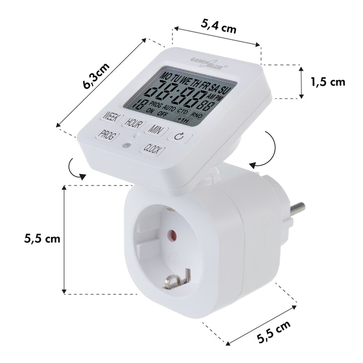 GreenBlue GB605 F Interruptor de Tempo Digital - Temporizador - Programador, Carga Máxima 16A, IP20