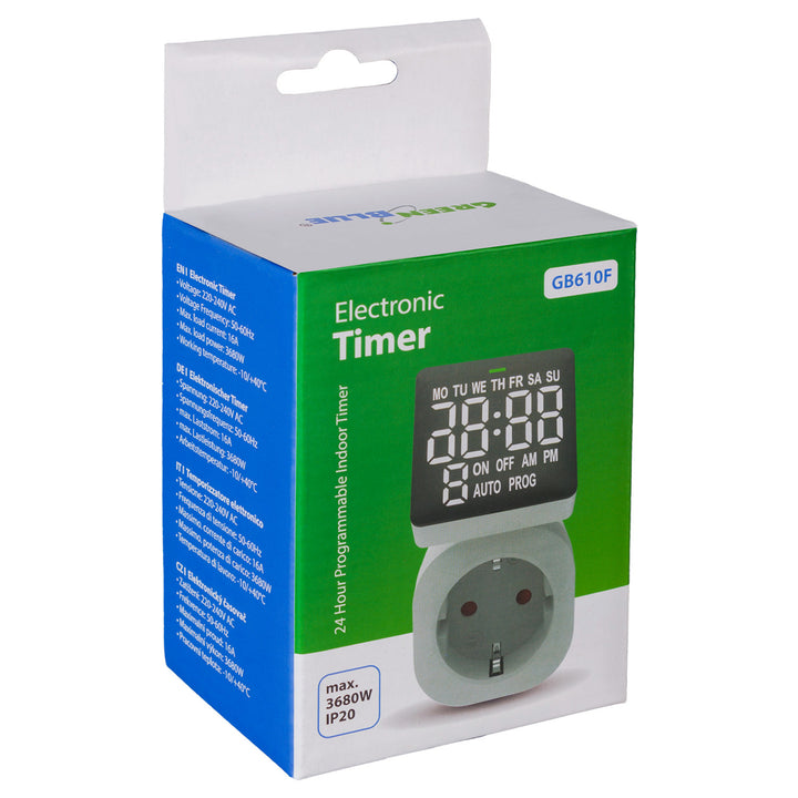 GreenBlue GB610 F Interruptor de Tempo Digital - Temporizador - Programador, Carga Máxima 16A, IP20
