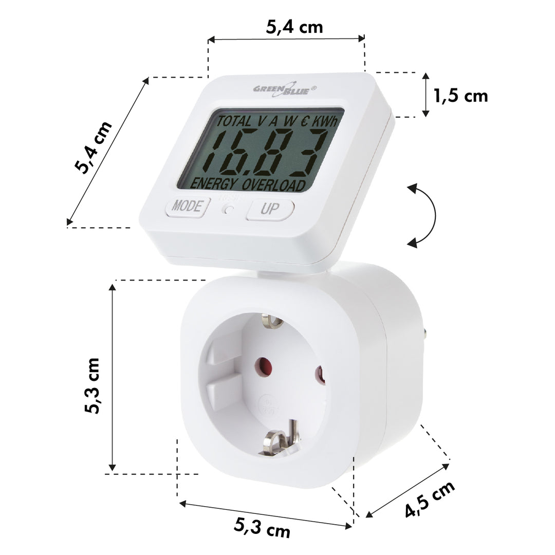 Medidor de Consumo de Energia GreenBlue GB615 F, Wattímetro, 16A, Carga Máxima 3680W, Submemória