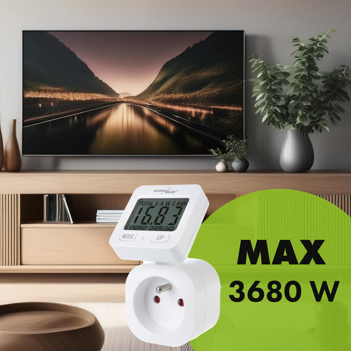 Medidor de Consumo de Energia GreenBlue GB615 F, Wattímetro, 16A, Carga Máxima 3680W, Submemória