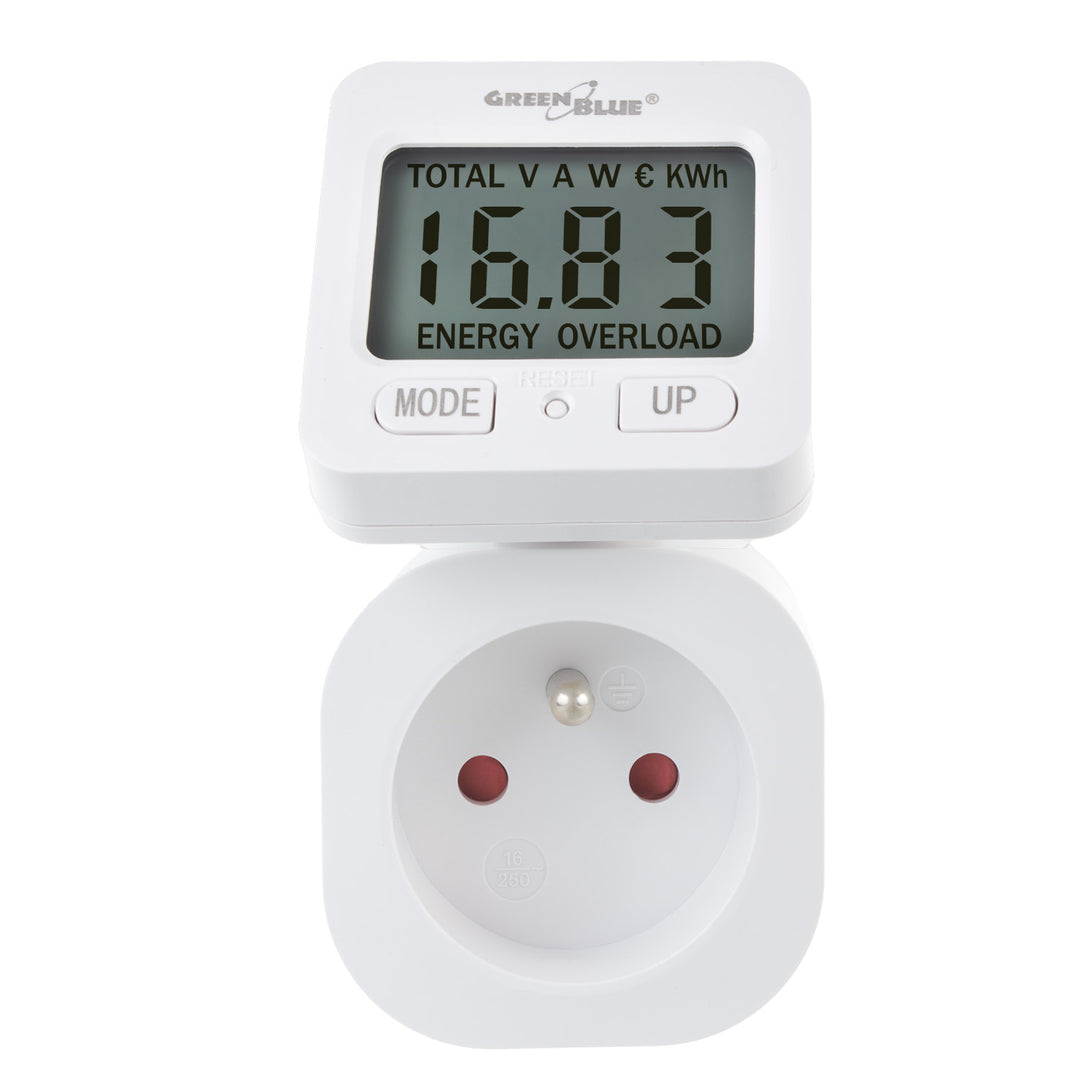 GreenBlue GB615 E Medidor de Consumo de Energia, Wattímetro, 16A, Carga Máxima 3680W, Submemória