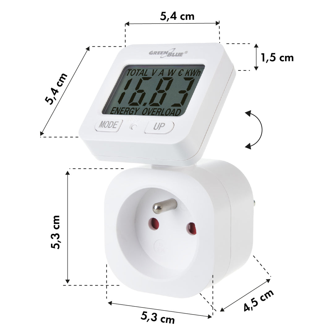 GreenBlue GB615 E Medidor de Consumo de Energia, Wattímetro, 16A, Carga Máxima 3680W, Submemória