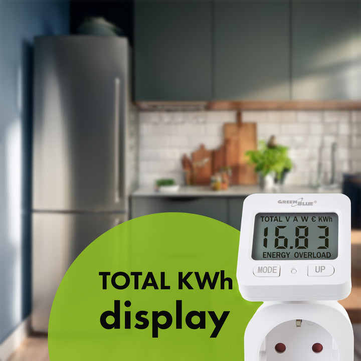 GreenBlue GB615 E Medidor de Consumo de Energia, Wattímetro, 16A, Carga Máxima 3680W, Submemória