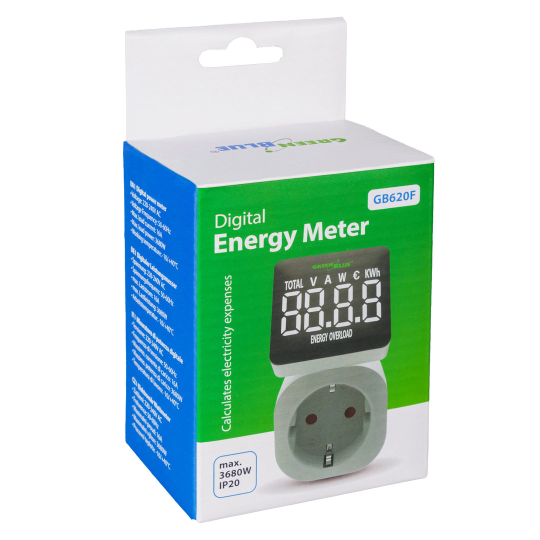 Medidor de Consumo de Energia GreenBlue GB620 F, Wattímetro, 16A, Carga Máxima 3680W, Submemória