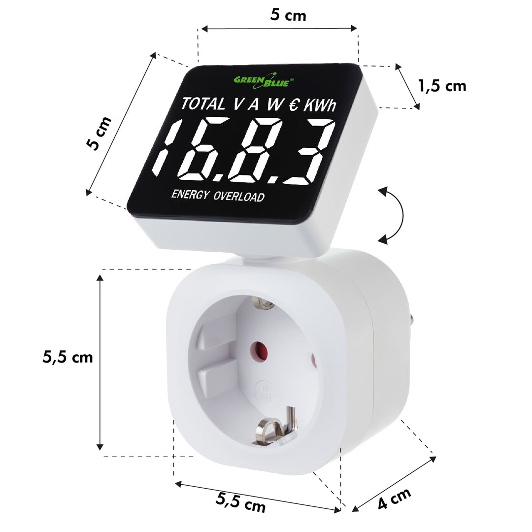 Medidor de Consumo de Energia GreenBlue GB620 F, Wattímetro, 16A, Carga Máxima 3680W, Submemória