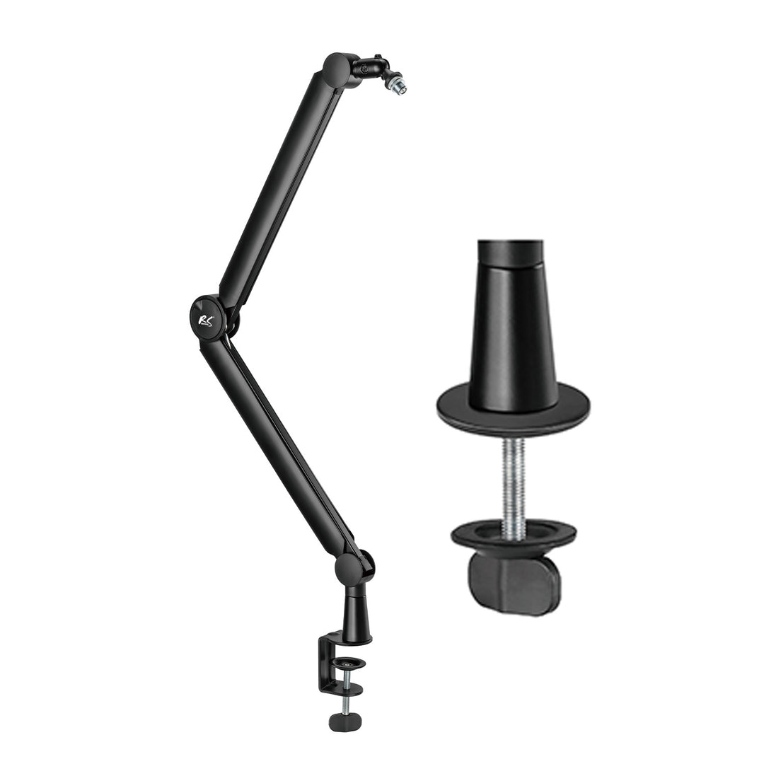 Suporte para microfone NanoRS RS421 com suporte de mesa de 3/8" e 5/8" | Altura regulável até 84,7 cm | Rotação de 360° | Gestão de cabos integrada | Conduta de cabos | Carga máxima de 1 kg