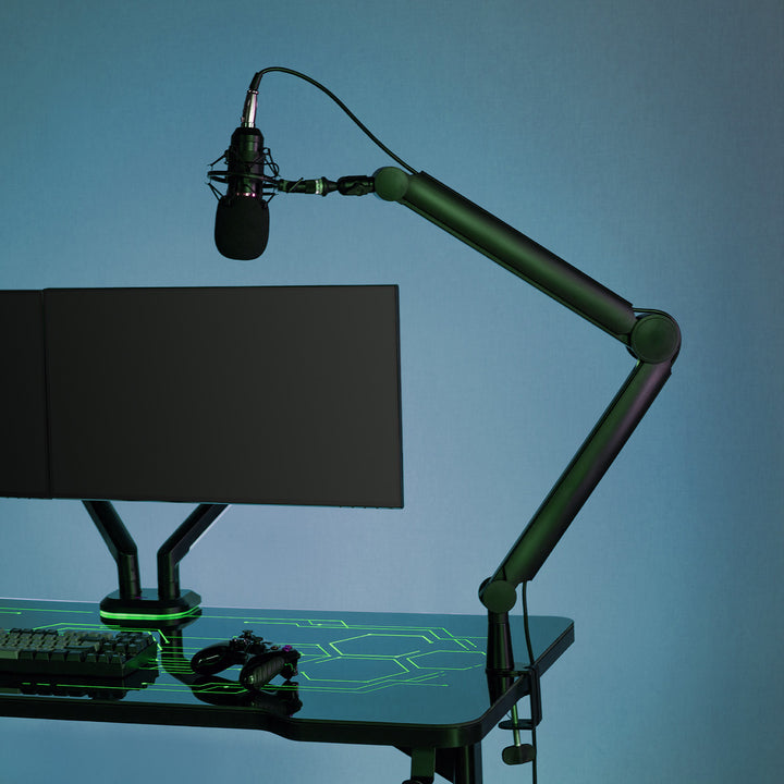 Suporte para microfone NanoRS RS421 com suporte de mesa de 3/8" e 5/8" | Altura regulável até 84,7 cm | Rotação de 360° | Gestão de cabos integrada | Conduta de cabos | Carga máxima de 1 kg