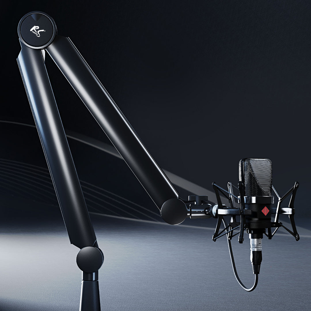 Suporte para microfone NanoRS RS421 com suporte de mesa de 3/8" e 5/8" | Altura regulável até 84,7 cm | Rotação de 360° | Gestão de cabos integrada | Conduta de cabos | Carga máxima de 1 kg