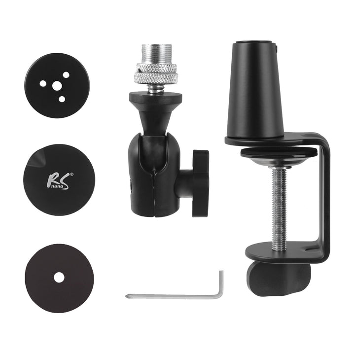 Suporte para microfone NanoRS RS422 com roscas de 3/8" e 5/8" para mesa, carga máxima de 1 kg | Altura regulável até 84,7 cm | Rotação de 360° | Com gestão de cabos | Ideal para estúdio e streaming