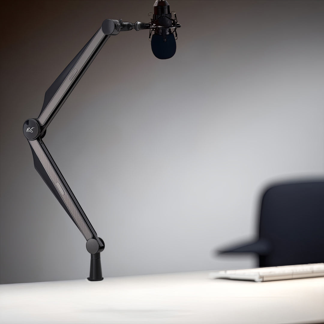 Suporte para microfone NanoRS RS422 com roscas de 3/8" e 5/8" para mesa, carga máxima de 1 kg | Altura regulável até 84,7 cm | Rotação de 360° | Com gestão de cabos | Ideal para estúdio e streaming