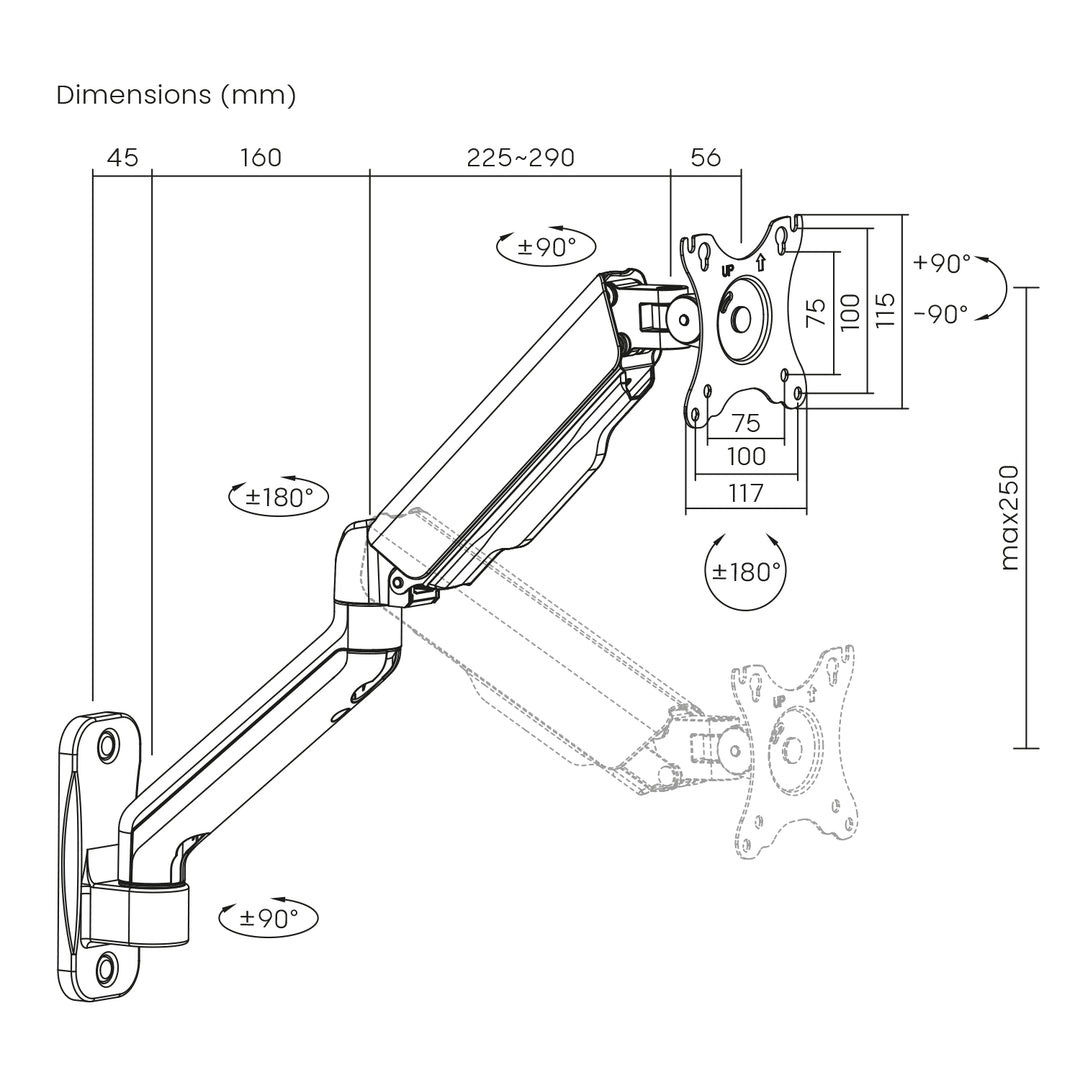 Maclean MC-332 Soporte de Pared Universal para Monitor de Doble Brazo | Pantallas Planas y Curvas de 17-32" | VESA 75x75 y 100x100 | Giratorio, Inclinable | Carga máx. 9 kg