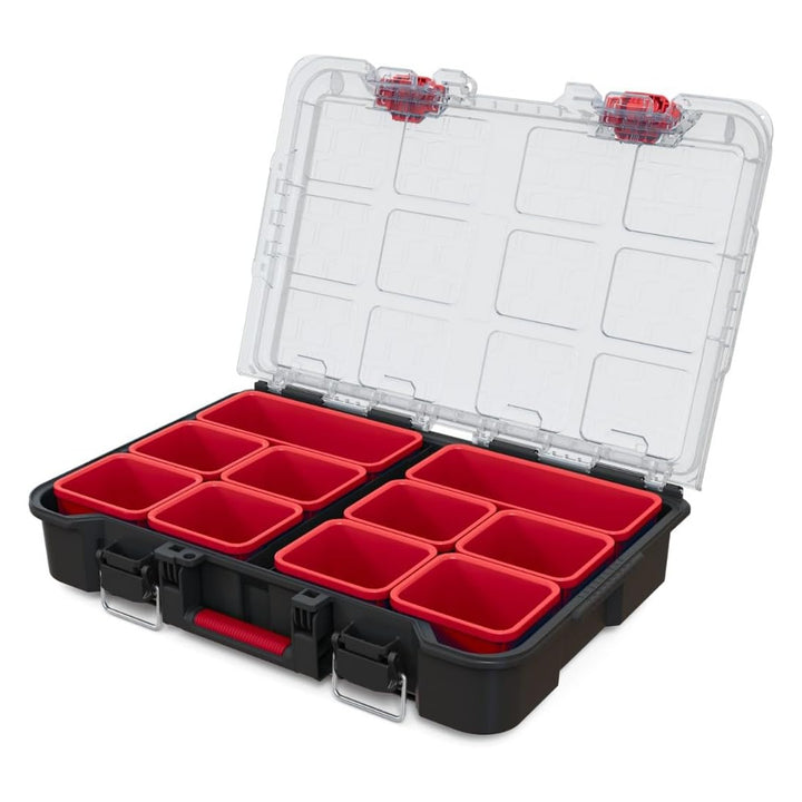 Conjunto de caixas com rodas Keter, pega telescópica, capacidade de 150 L, empilhável e rolante
