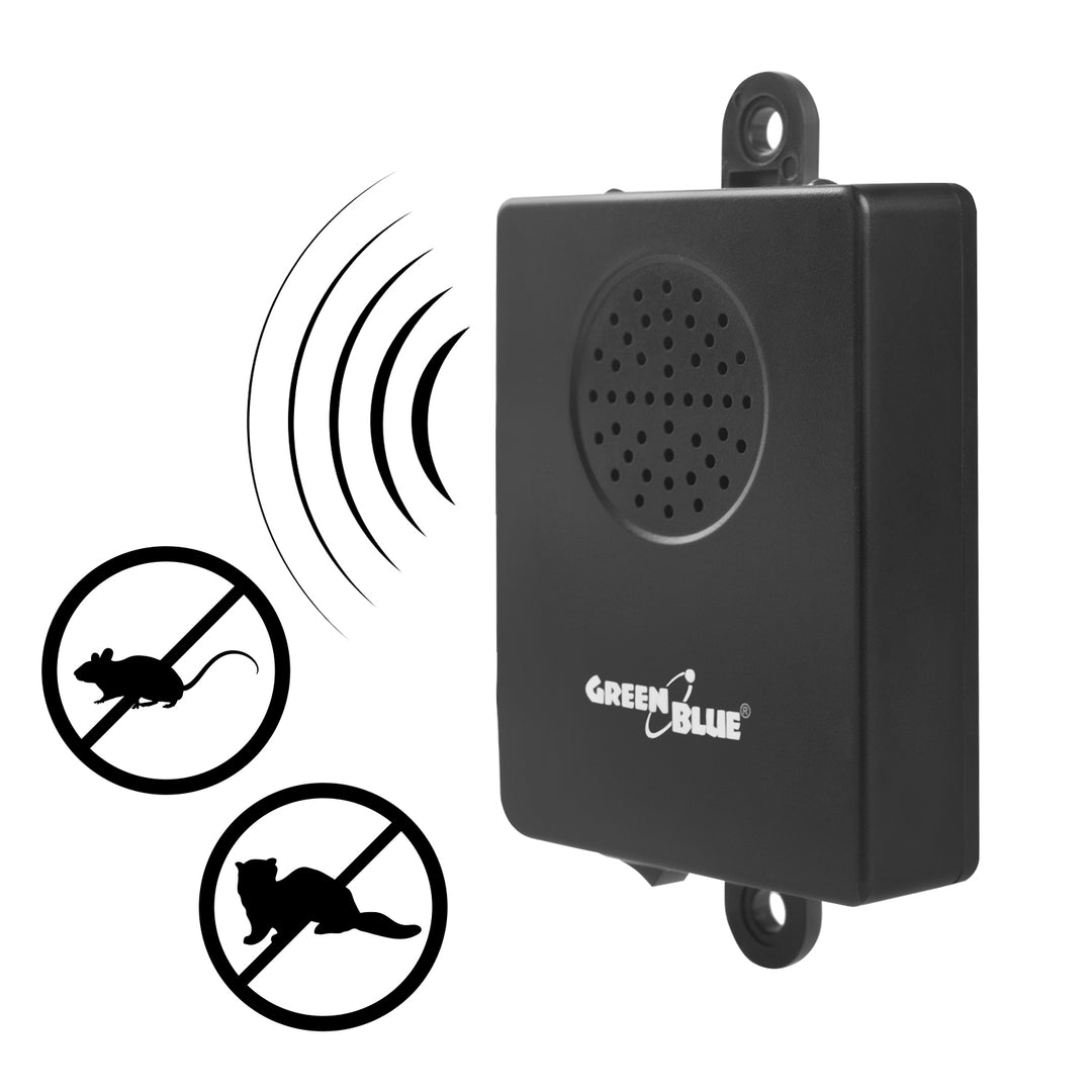 GreenBlue GB730 Repelente Ultrassónico de Roedores/Venenos para Automóveis 45m², Frequência Ultrassónica: 22-45 kHz, Liga-se a Bateria de Carro de 12 V