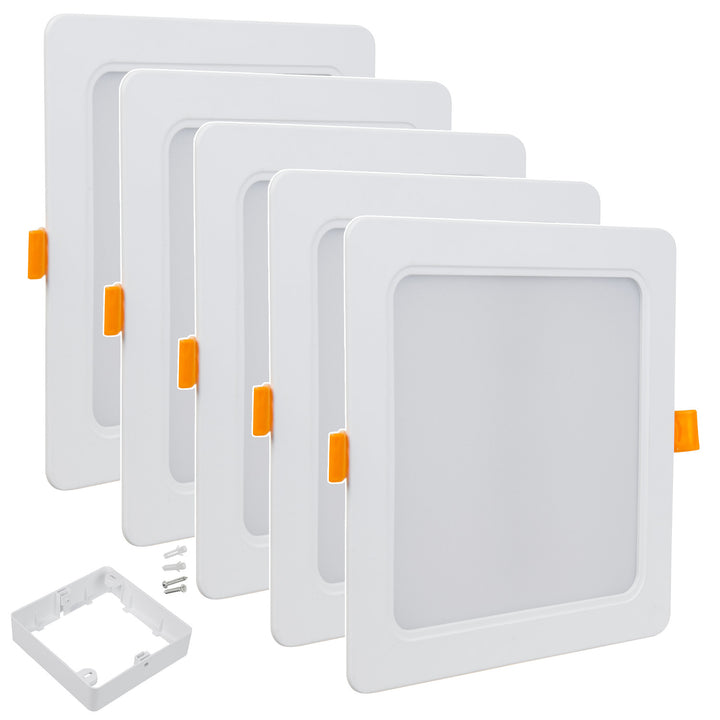 5 painéis de teto LED Maclean, montagem embutida SLIM, 18 W, branco neutro 4000 K, 170 x 170 x 26 mm, 1800 lm, MCE374 S + adaptador de superfície MCE379 S